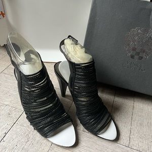 VINCE CAMUTO Black Leather Heels with Ankle Strap